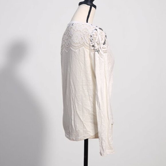 Sandro Women's Long Sleeve Lace Trim Tee - Cream - Picture 2 of 10